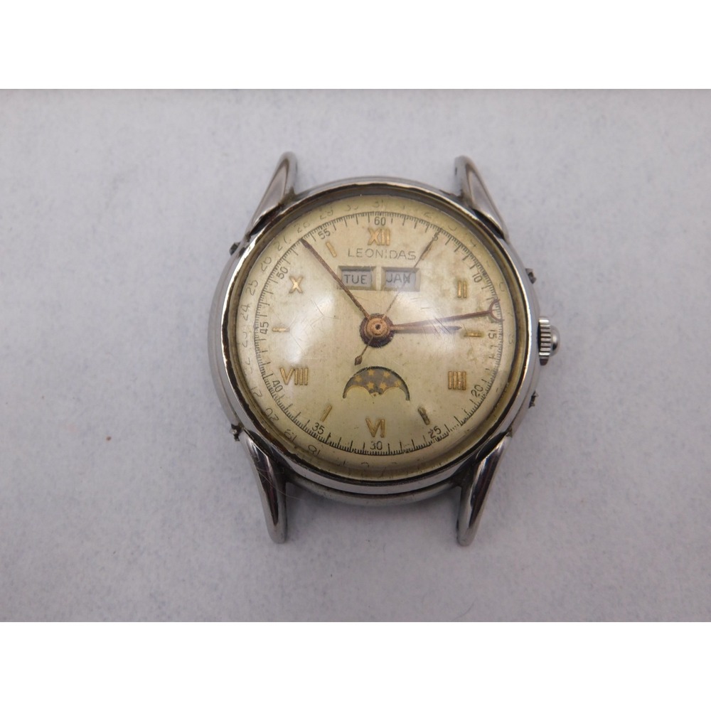 RARE Vintage Leonidas Pre Hauer Triple Date Watch With Roman Numerals